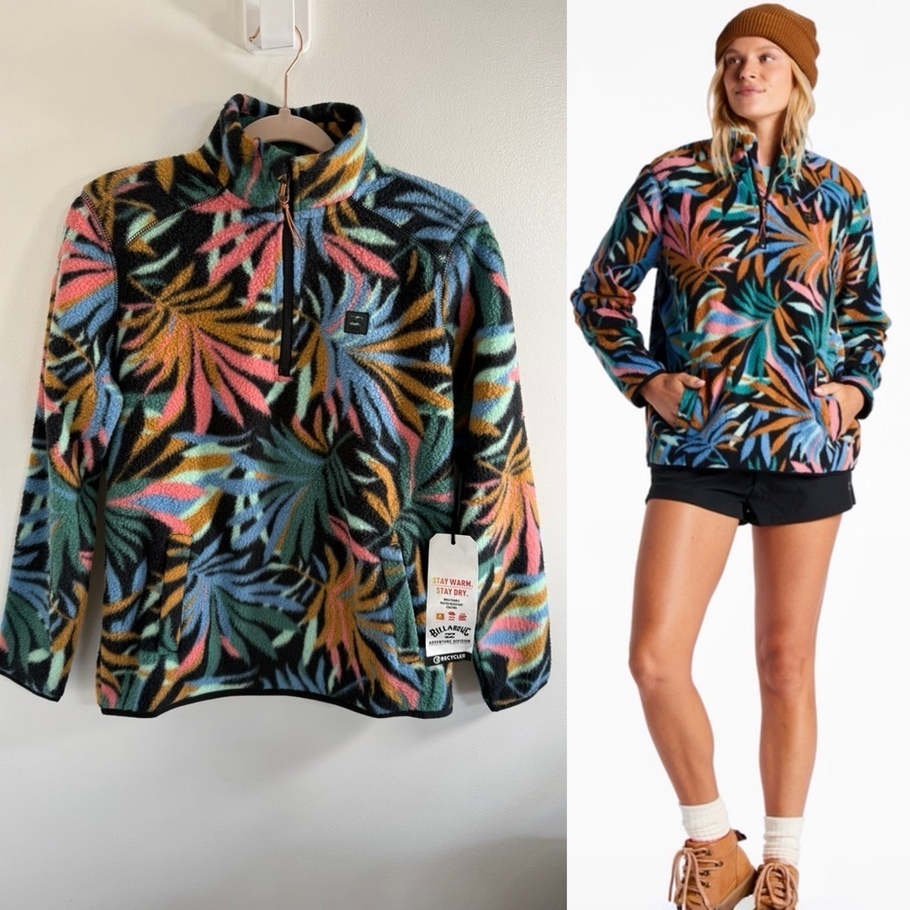 New Billabong Boundary Tropical Print Fleece Pullover